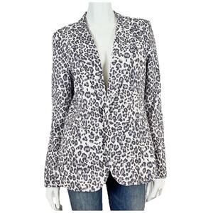 NWT Rachel Zoe Women Sz L Linen Cotton Blend Blazer Jacket Leopard Animal Print
